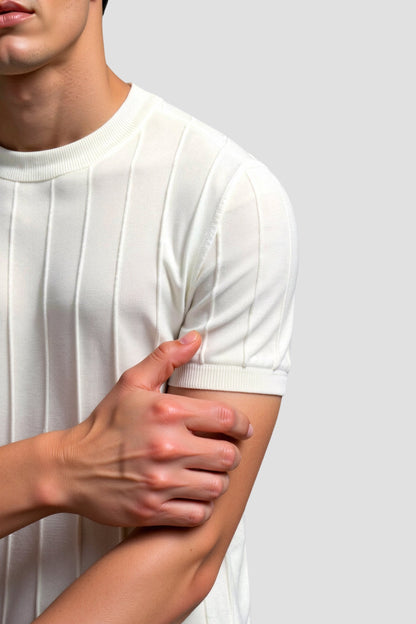 T-Shirt Rayé Classique Col Rond Épais et Confortable