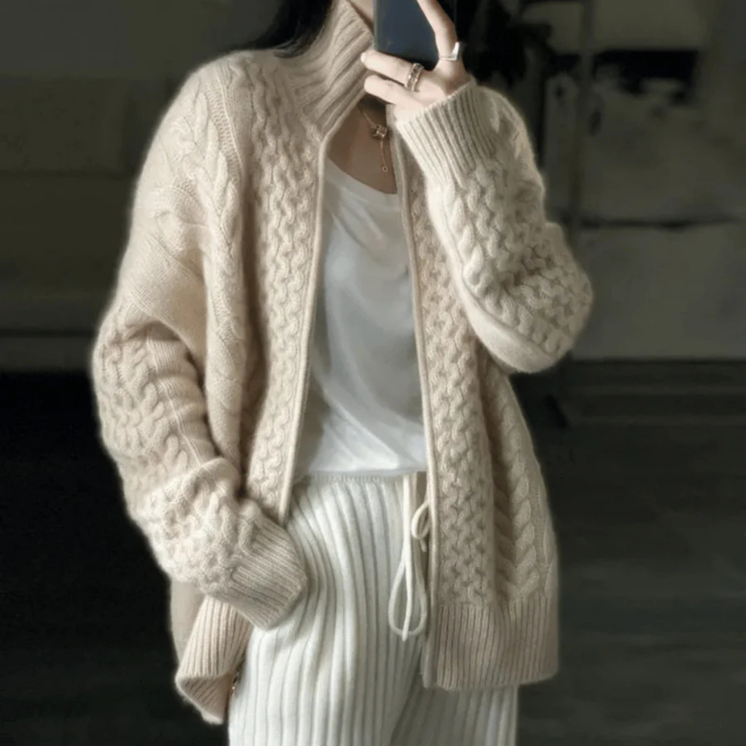 Cardigan Femelle Tricoté Châtaignier Élégant - PanierRoyale