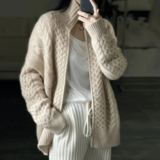 Cardigan Femelle Tricoté Châtaignier Élégant - PanierRoyale