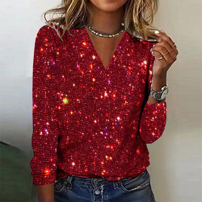Blouse Femme Manches Longues Pailletée Élégante Soirée