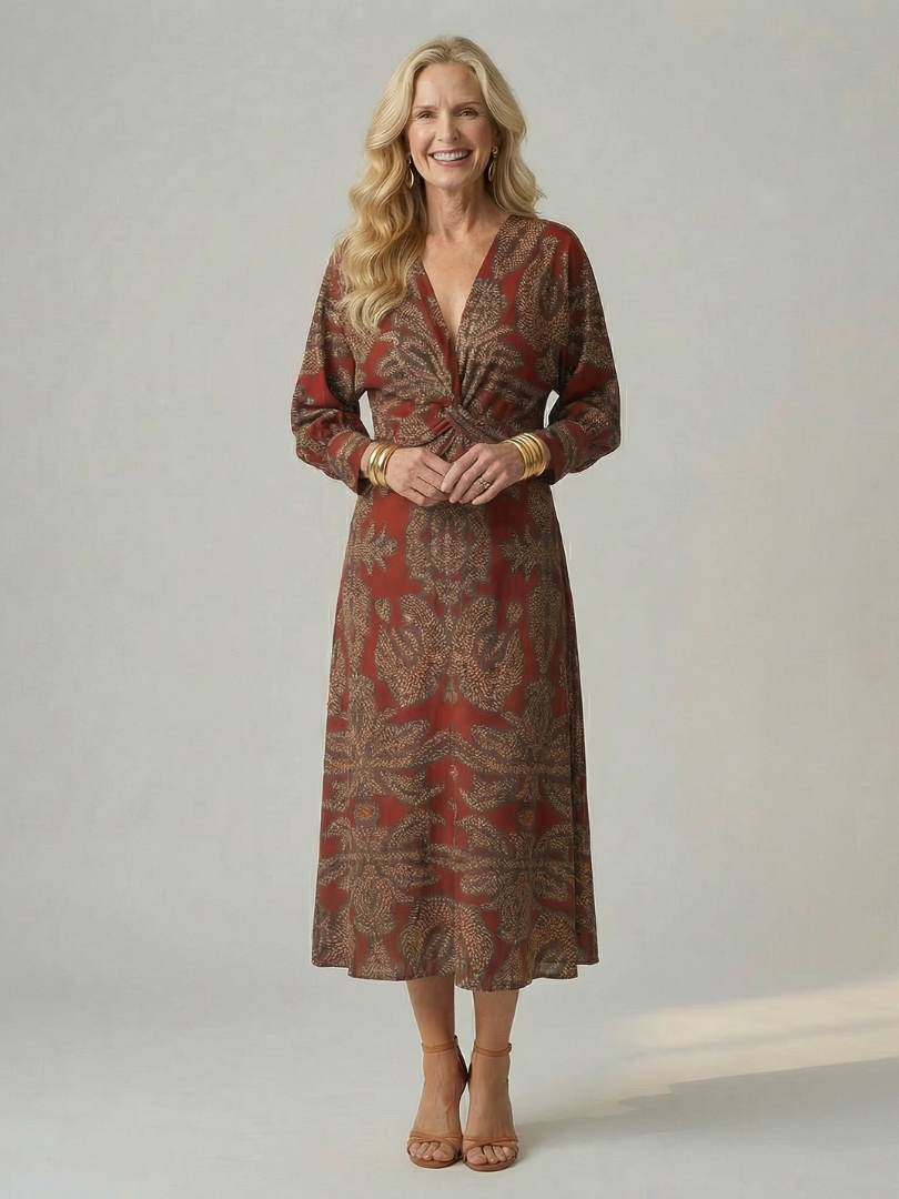 Robe Midi Femme Coupe Croisée Taille Cintrée