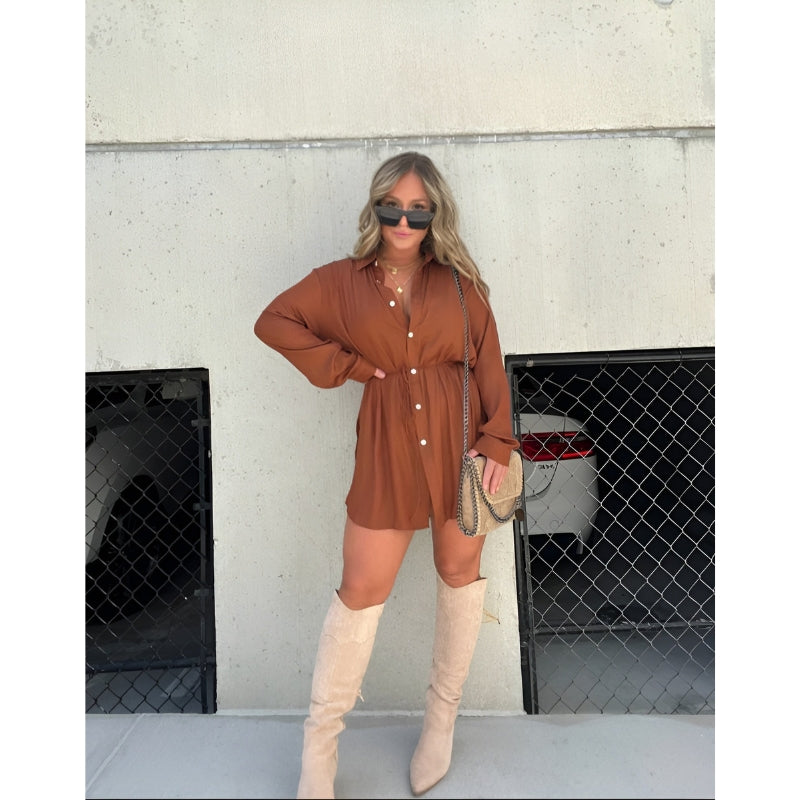 Robe Chemisier Féminine à Ceinture Élastique