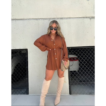 Robe Chemisier Féminine à Ceinture Élastique