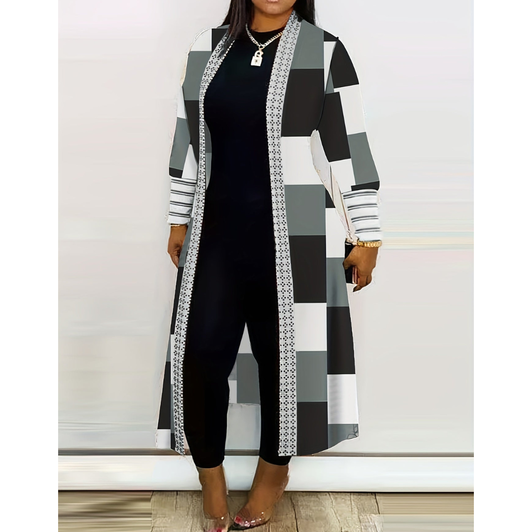 Cardigan femme long chaud imprimé hiver - PanierRoyale