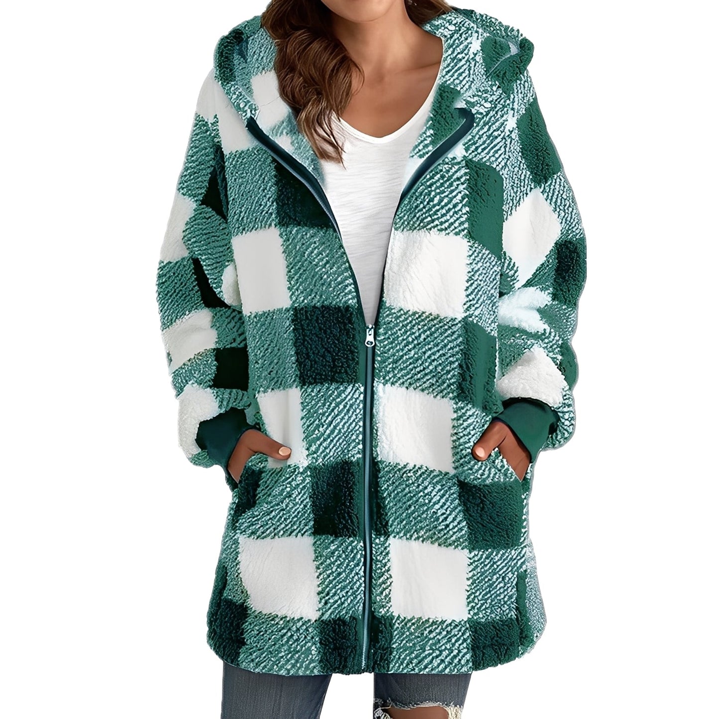 Veste Capuche Femme Hivernale Douillette et Chaude à Carreaux