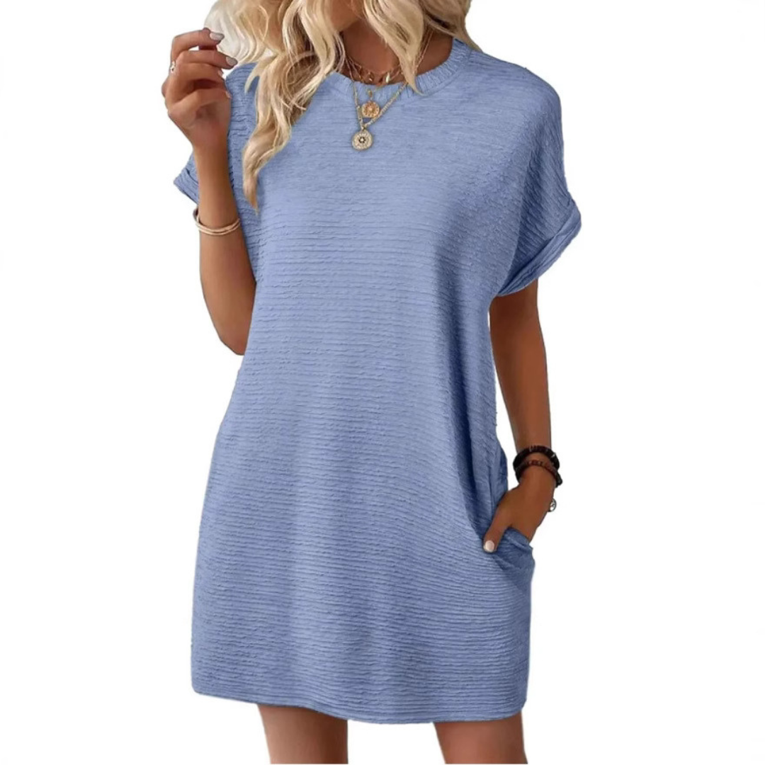 Robe Femme Décontractée Col Rond Poches Pratiques