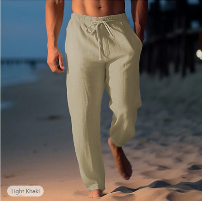 Pantalon Homme Décontracté Lin Beige pour Plage