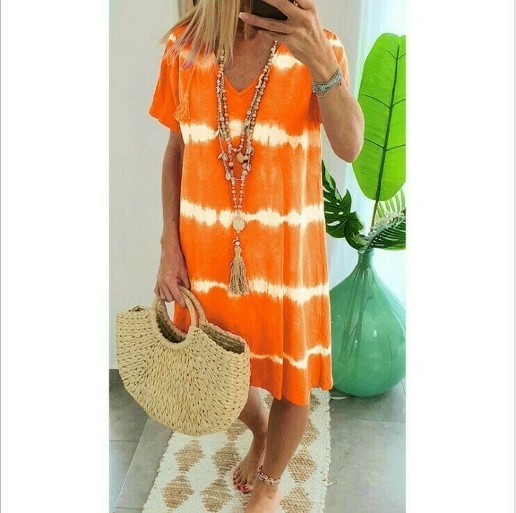 Robe T-shirt Femme Coton Col en V Manches Courtes