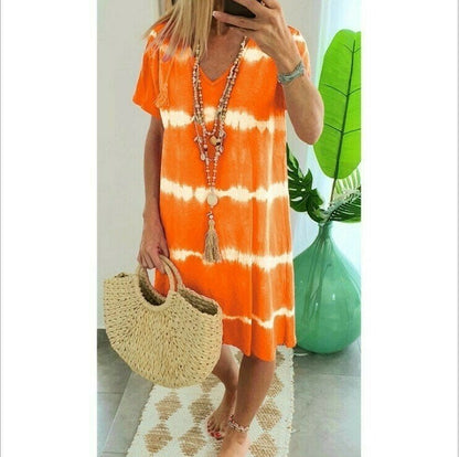 Robe T-shirt Femme Coton Col en V Manches Courtes