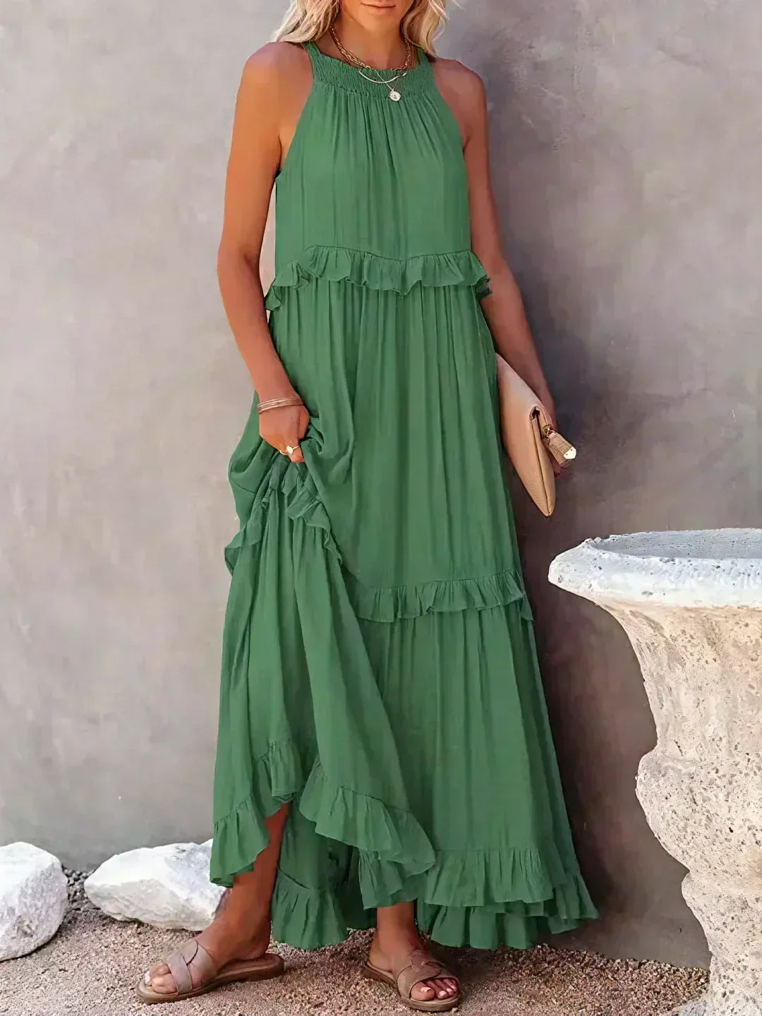Robe Été Legère sans Manches avec Volants Femmes