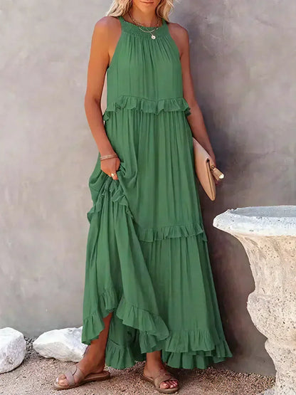 Robe Bohème Été avec Volants et Décolleté Profond