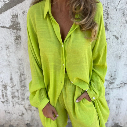 Chemise Femme en Lin Naturel Manches Longues Élégante