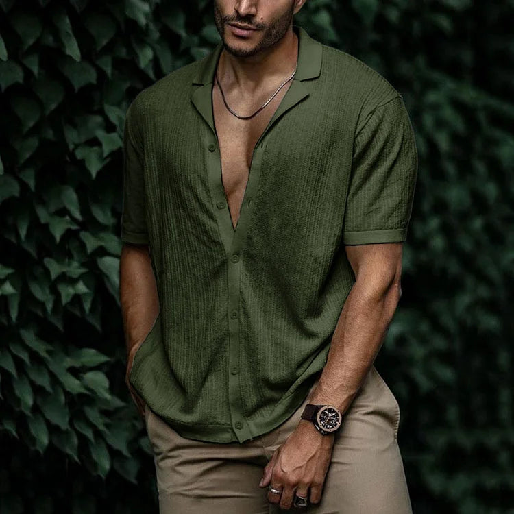Chemise Homme Coton Lin Manches Courtes Élégante