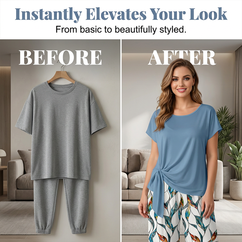 Ensemble Deux Pièces Femme Noué et Pantalon Fluide Imprimé
