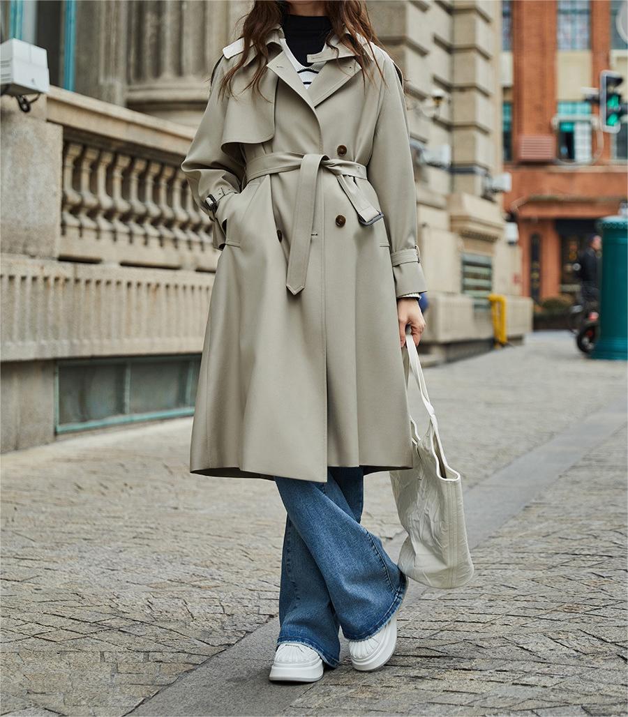 Manteau Trench Classique Beige Femme avec Ceinture Adjustative - PanierRoyale