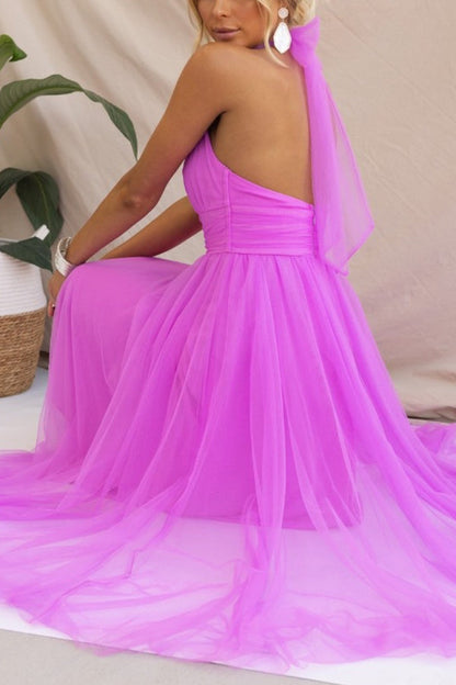 Robe de Soirée Élégante en Tulle avec Col Haut et Jupon