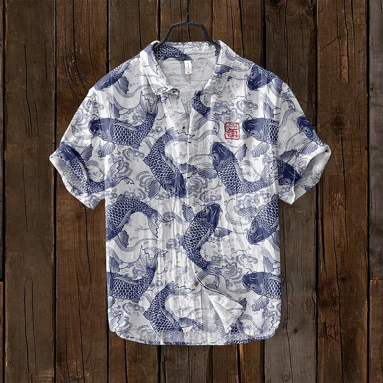 Chemise Homme Décontractée à Poissons