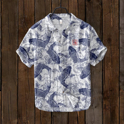 Chemise Homme Décontractée à Poissons