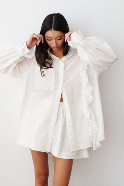 Vêtement de plage : Ensemble Chemisier et Short Blanc en Coton