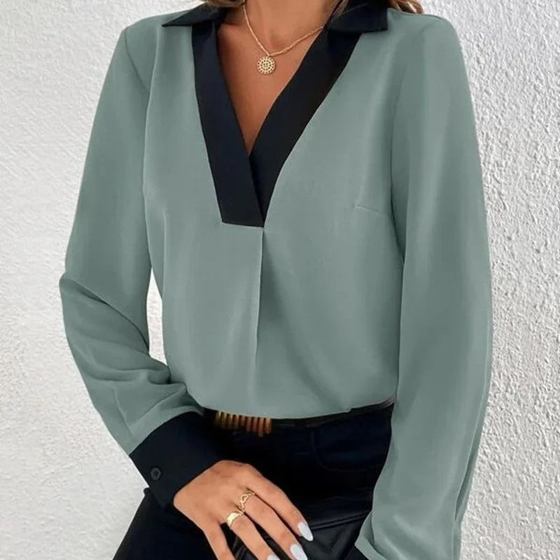 Chemisier Femme Élégant Col V Manches Longues