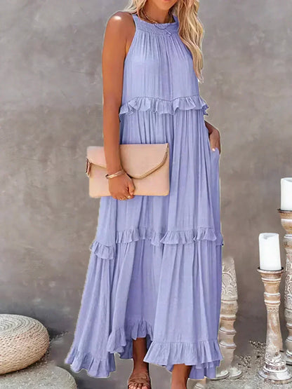 Robe Été Legère sans Manches avec Volants Femmes