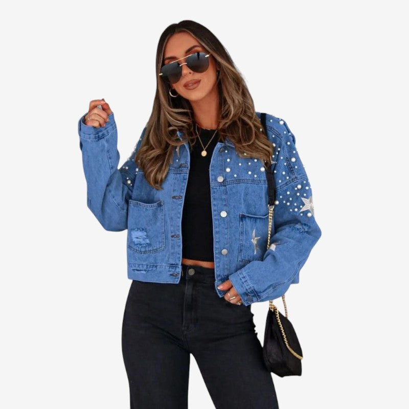 Veste Jeans Décontractée à Paillettes