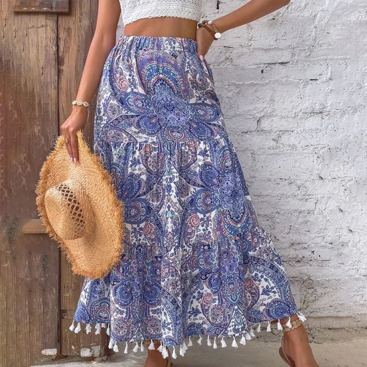 Jupe Longue Été en Coton Fleuri pour Femmes - PanierRoyale