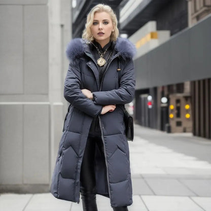 Manteau femme long à kapok avec col montant