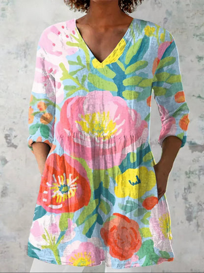 Tunique Longue Femme Coton Décolleté en V Coupe Ample