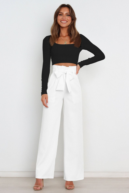 Pantalon Femme Élégant Taille Longue en Lin