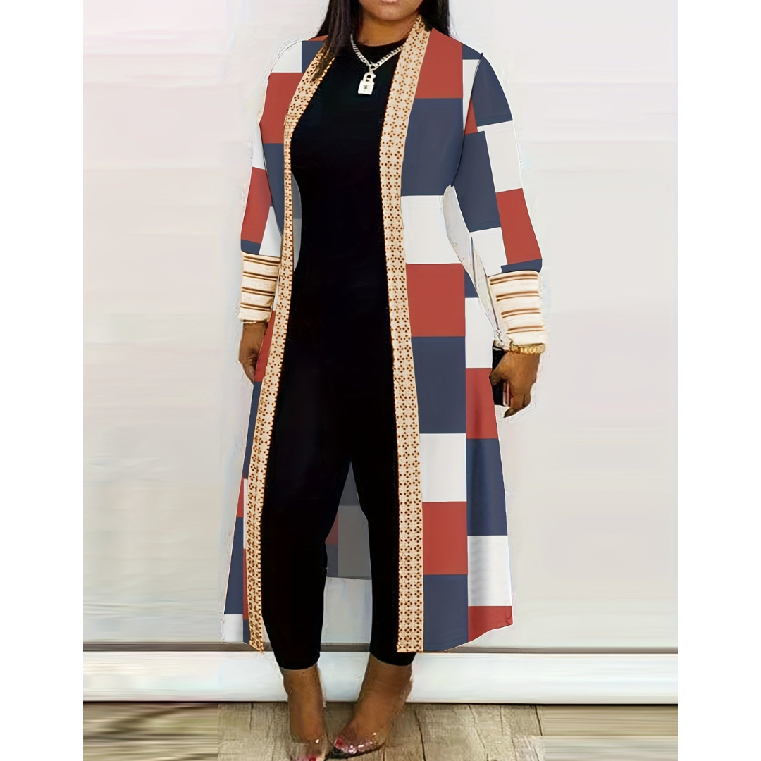 Cardigan femme long chaud imprimé hiver