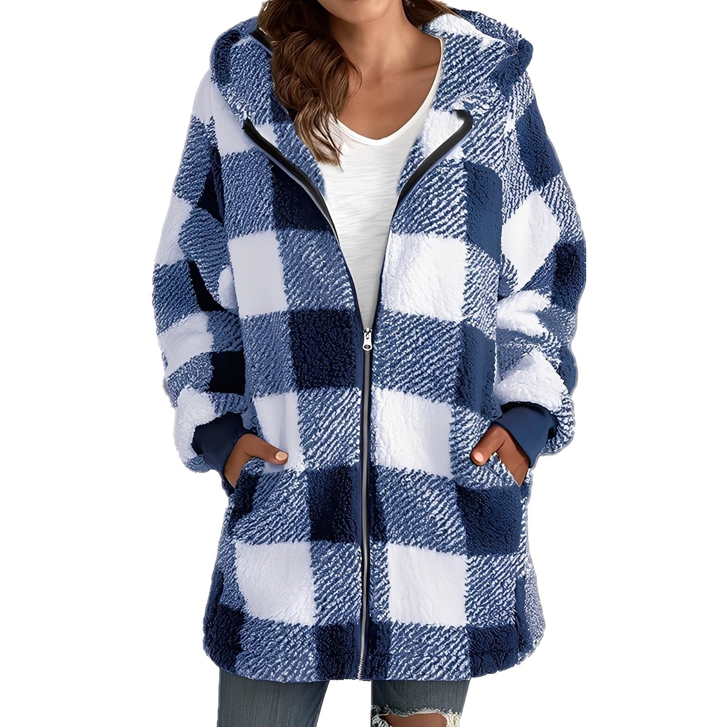 Veste Capuche Femme Hivernale Douillette et Chaude à Carreaux