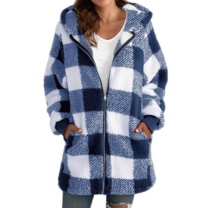 Veste Capuche Femme Hivernale Douillette et Chaude à Carreaux