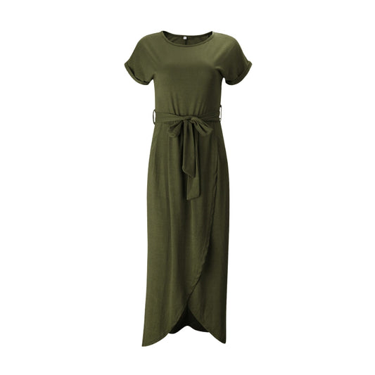 Robe Été Courte Manches Courtes avec Ceinture Tailleur - PanierRoyale