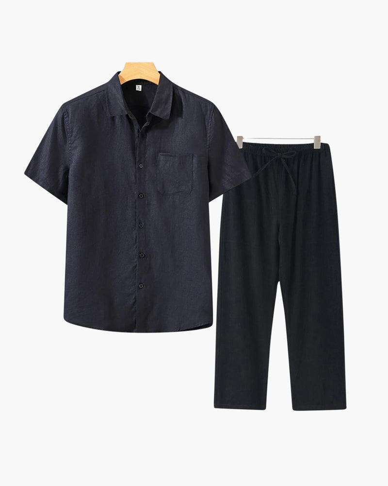 Costume Lin homme Lin léger avec chemise courte et pantalon été