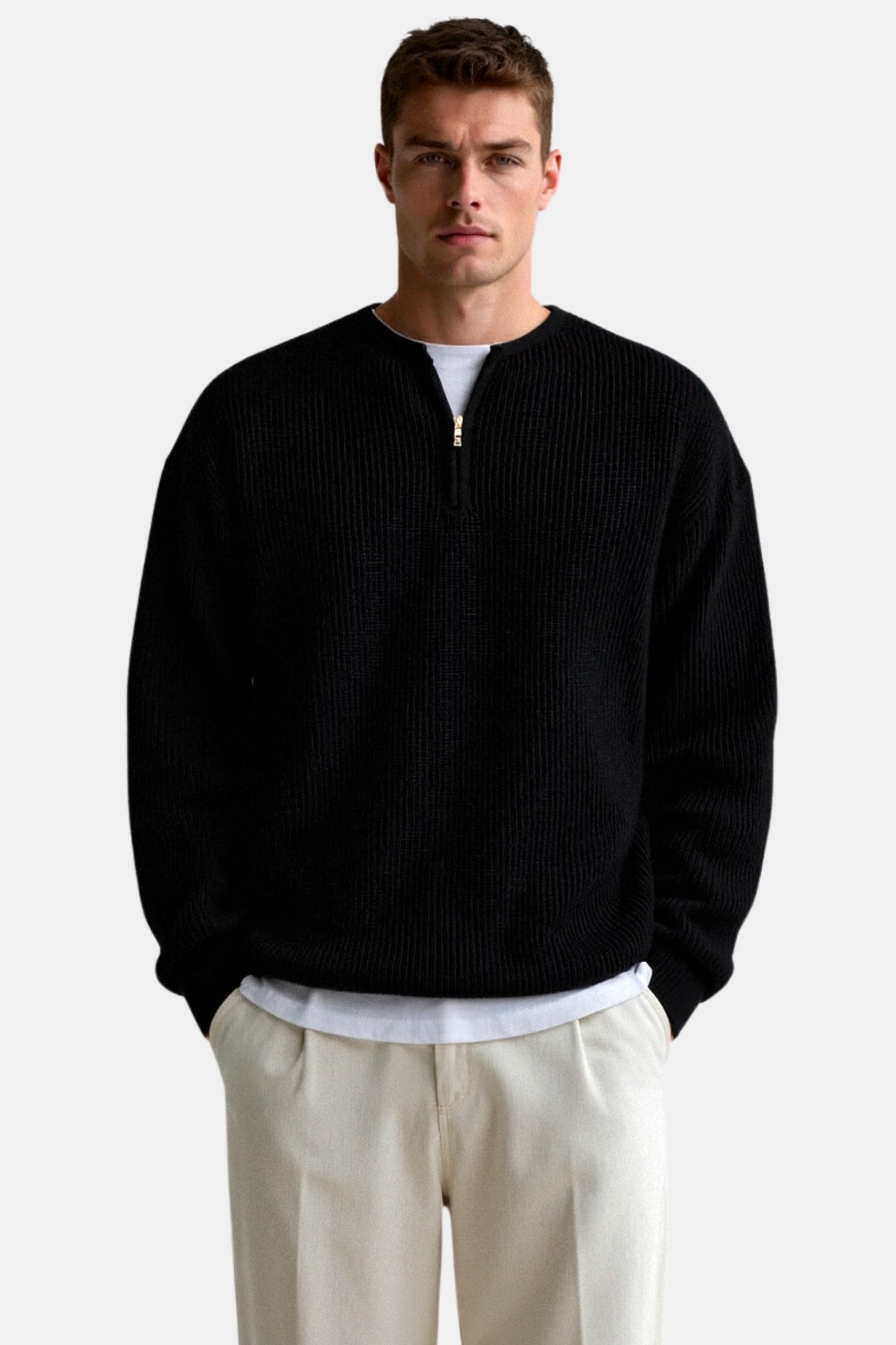 Pullover en maille classique avec fermeture éclair, confortable et élégant