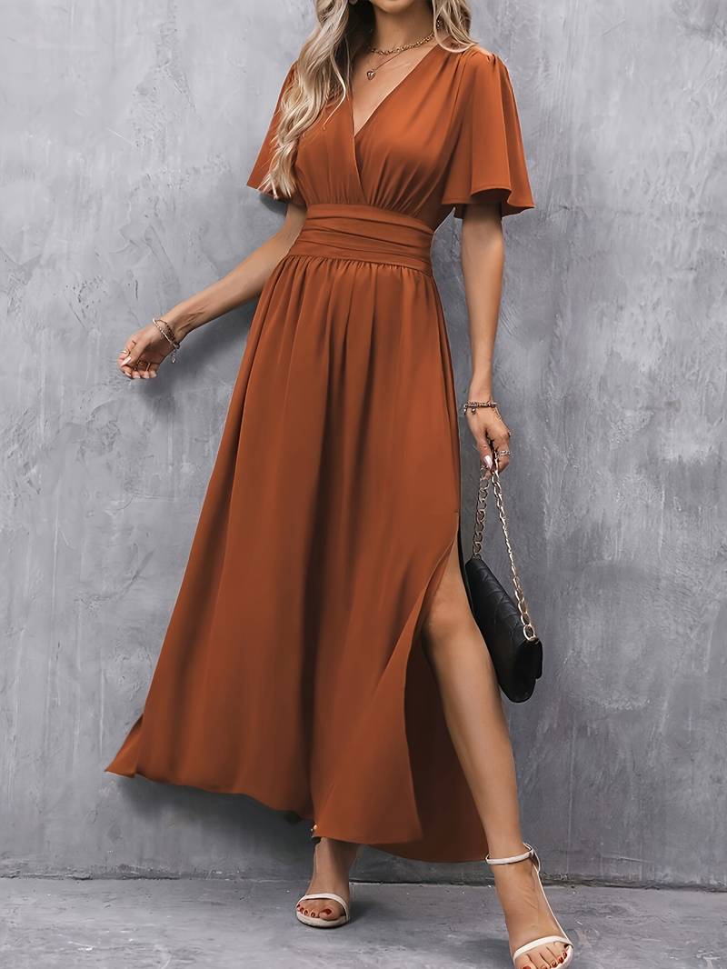 Robe Soirée Élégante Col Volant Taille Cintrée