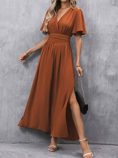 Robe Soirée Élégante Col Volant Taille Cintrée