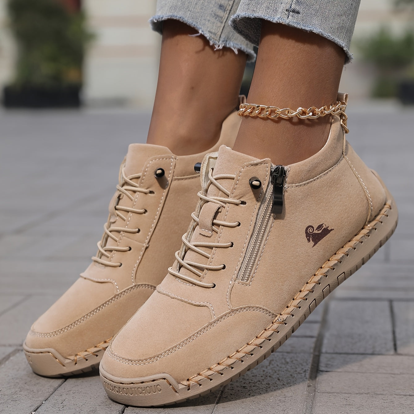 Chaussures Femmes Confortables à Lacets et Fermeture Éclair