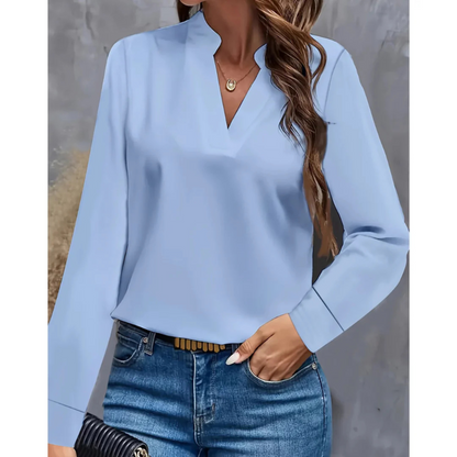 Blouse Féminine Col V Manches Longues Chic