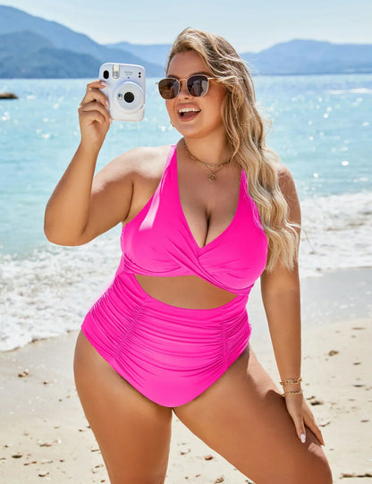 Maillot de bain une pièce Femme Tissu extensible Découpes froncées