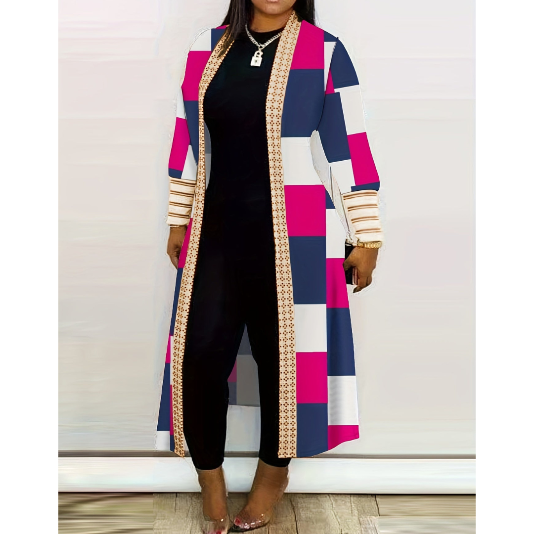 Cardigan femme long chaud imprimé hiver
