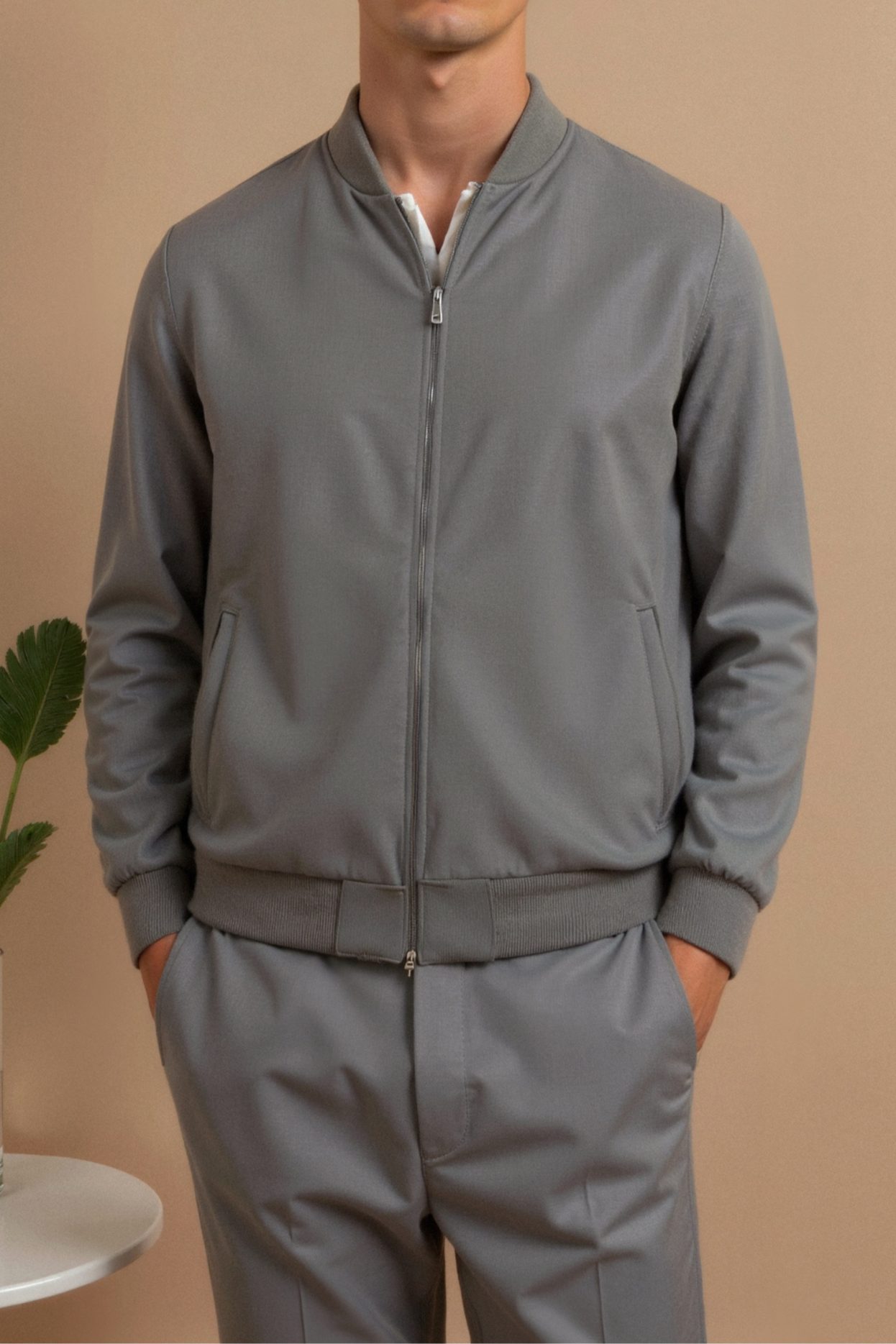 Veste Bomber Homme Noir et Gris Cuir