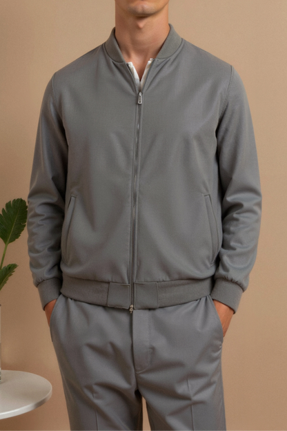 Veste Bomber Homme Noir et Gris Cuir