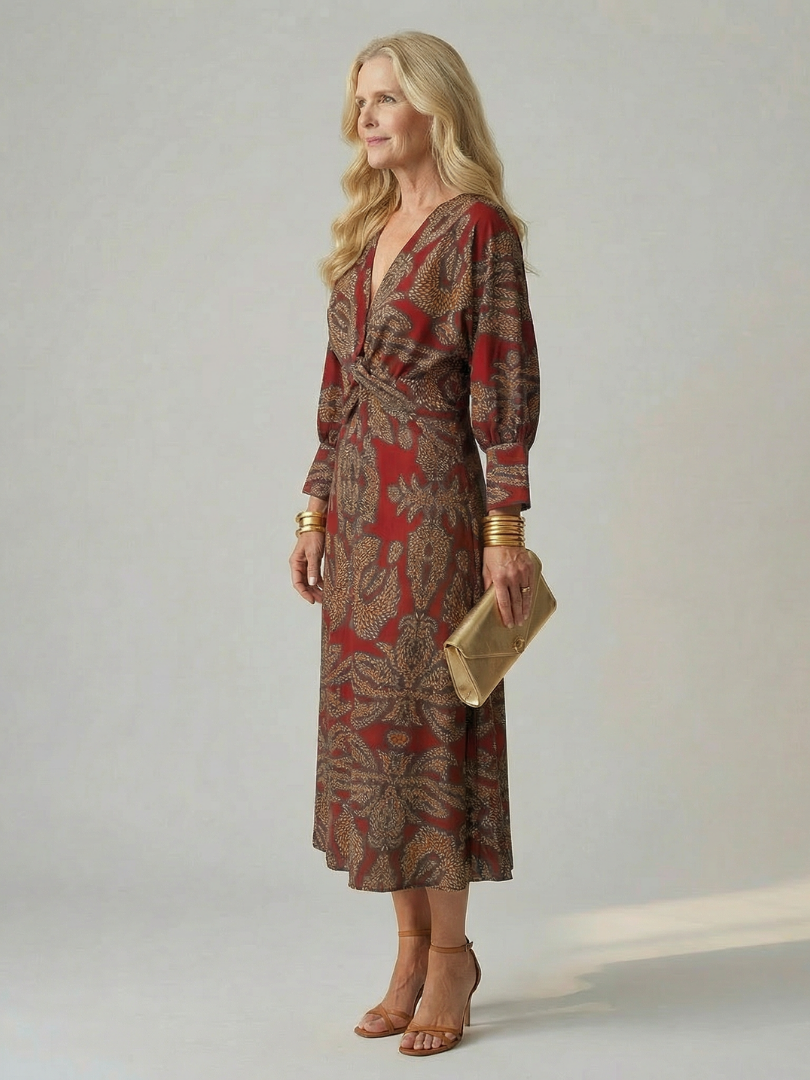 Robe Midi Femme Coupe Croisée Taille Cintrée