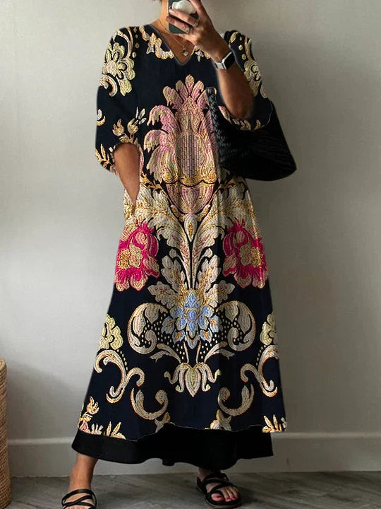 Robe Maxi Femme Imprimé Bohème Coupe Fluide - PanierRoyale