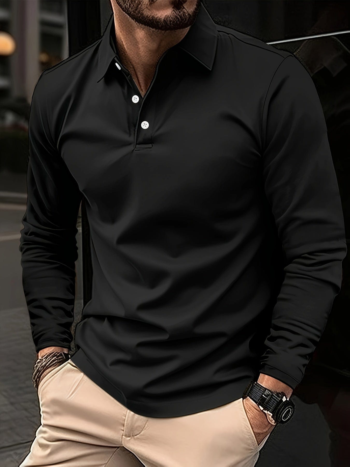 Polo Homme Manches Longues Confortable Coton - PanierRoyale
