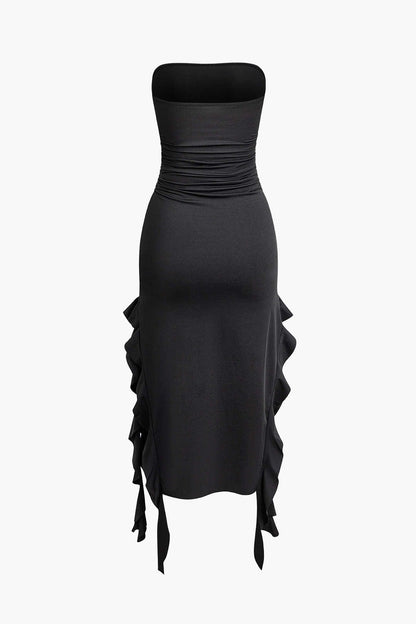 Robe Maxi Élégante avec Volants Féminins