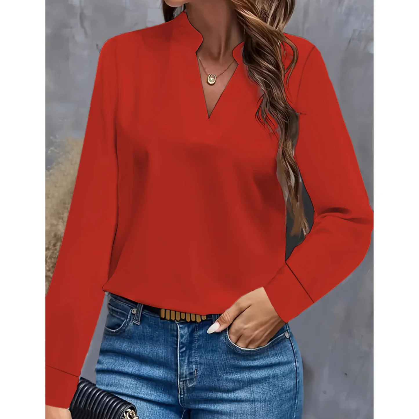 Blouse Femme Élégante Manches Longues Col V