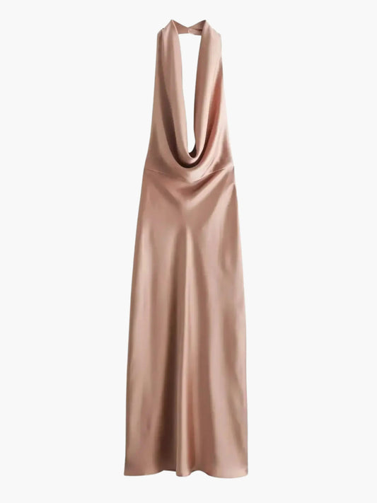 Robe Soirée Satin avec Col en Cascade - BerlinGlamour